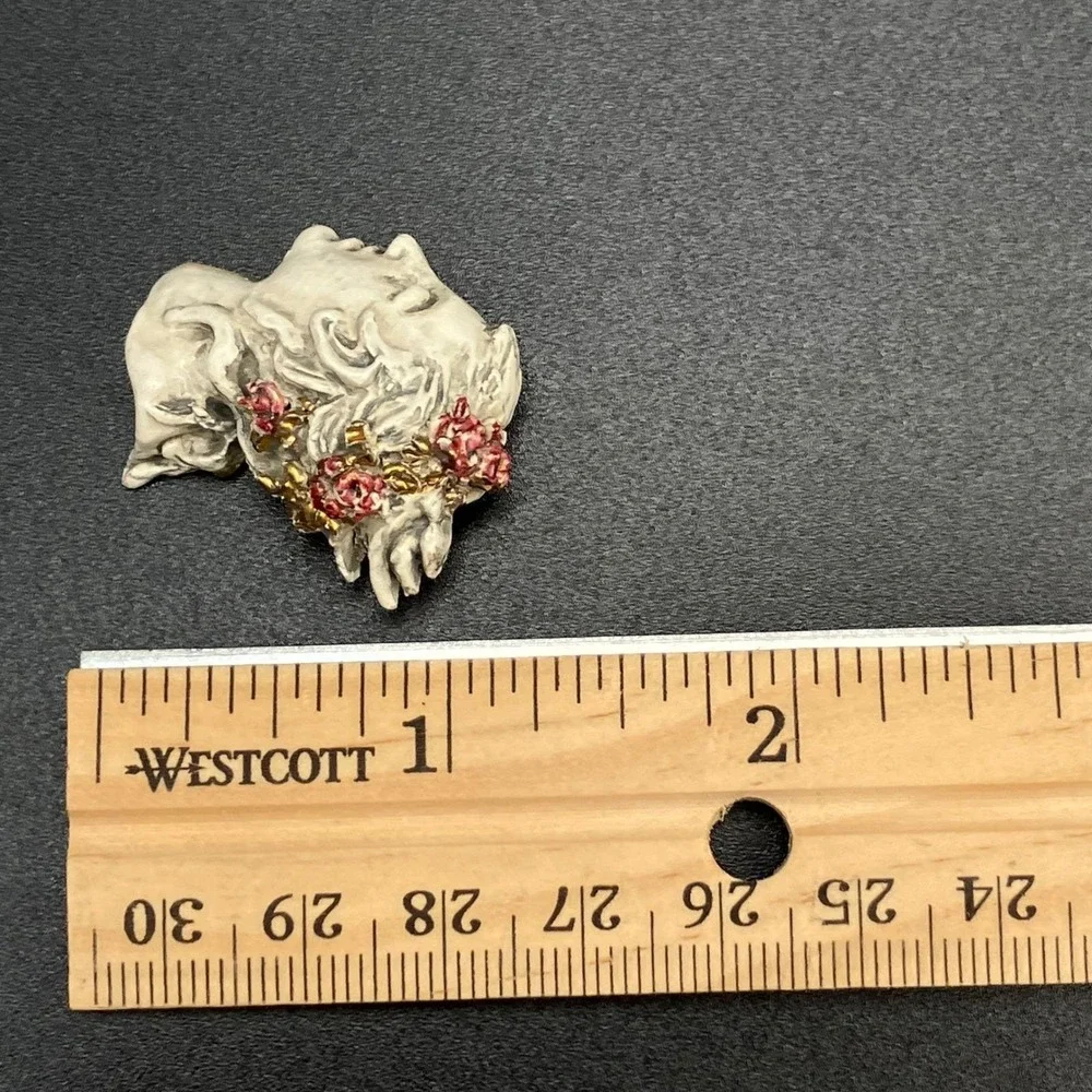 Vintage Artisan Maiden Nymph Brooch Pin Signed Deur Art Nouveau Ceramic